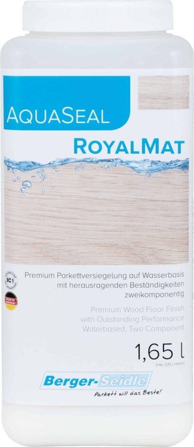 AquaSeal RoyalMat - laka uz ūdens un poleuretānu bāzes- ļoti izturīga pret nodilumu un ķīmiskām vielām